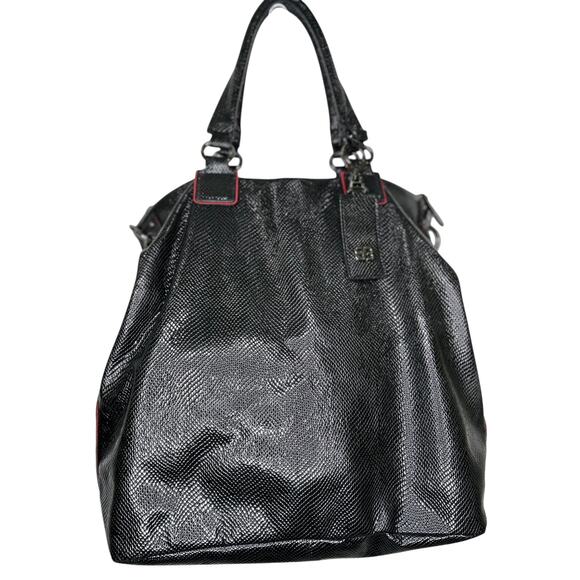 Barbarossa Black Shiny Snakeskin Hand Shoulder Bag Slouchy Large - Picture 10 of 10